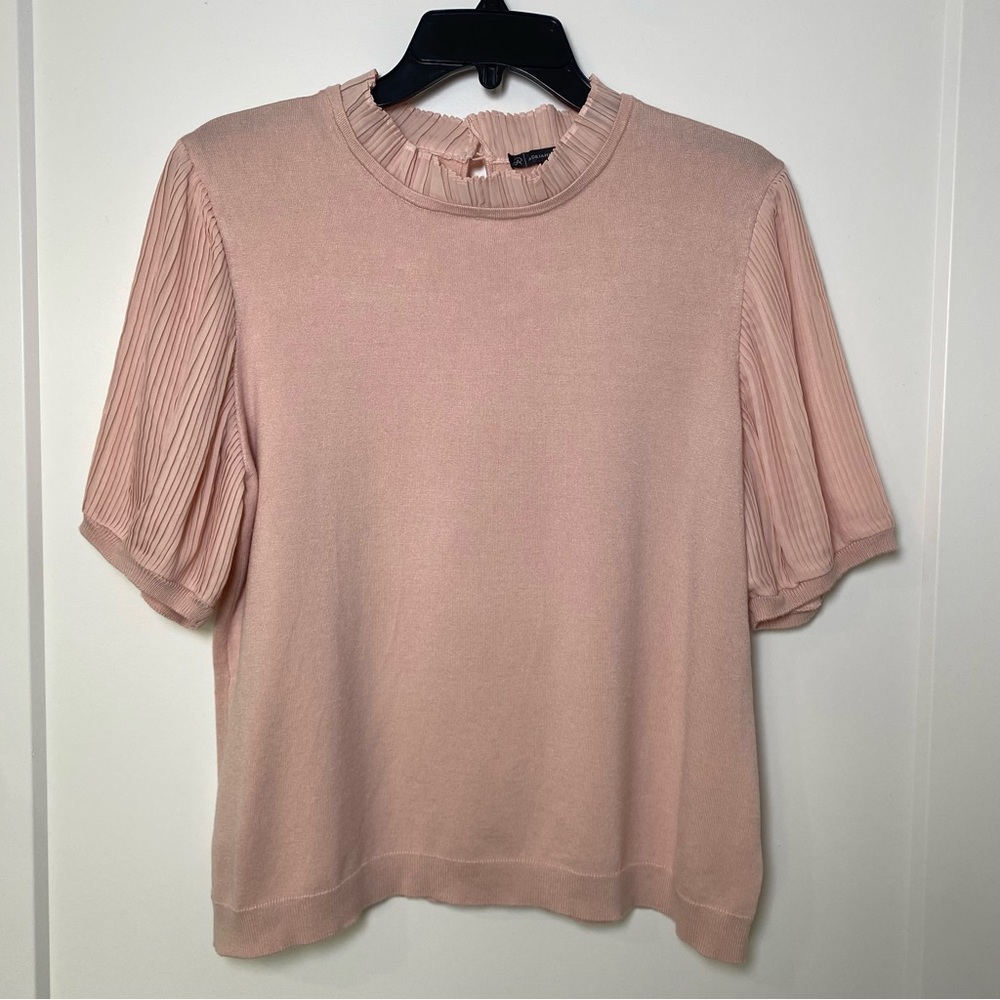 Feminine, Coquette, Dainty Blouse, Pleated Sleeve and Collar Soft Blush Pink XL